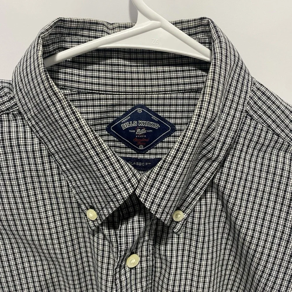 Bills Khakis Black White Plaid Checker Button Down Shirt - XL‎ Classic Fit